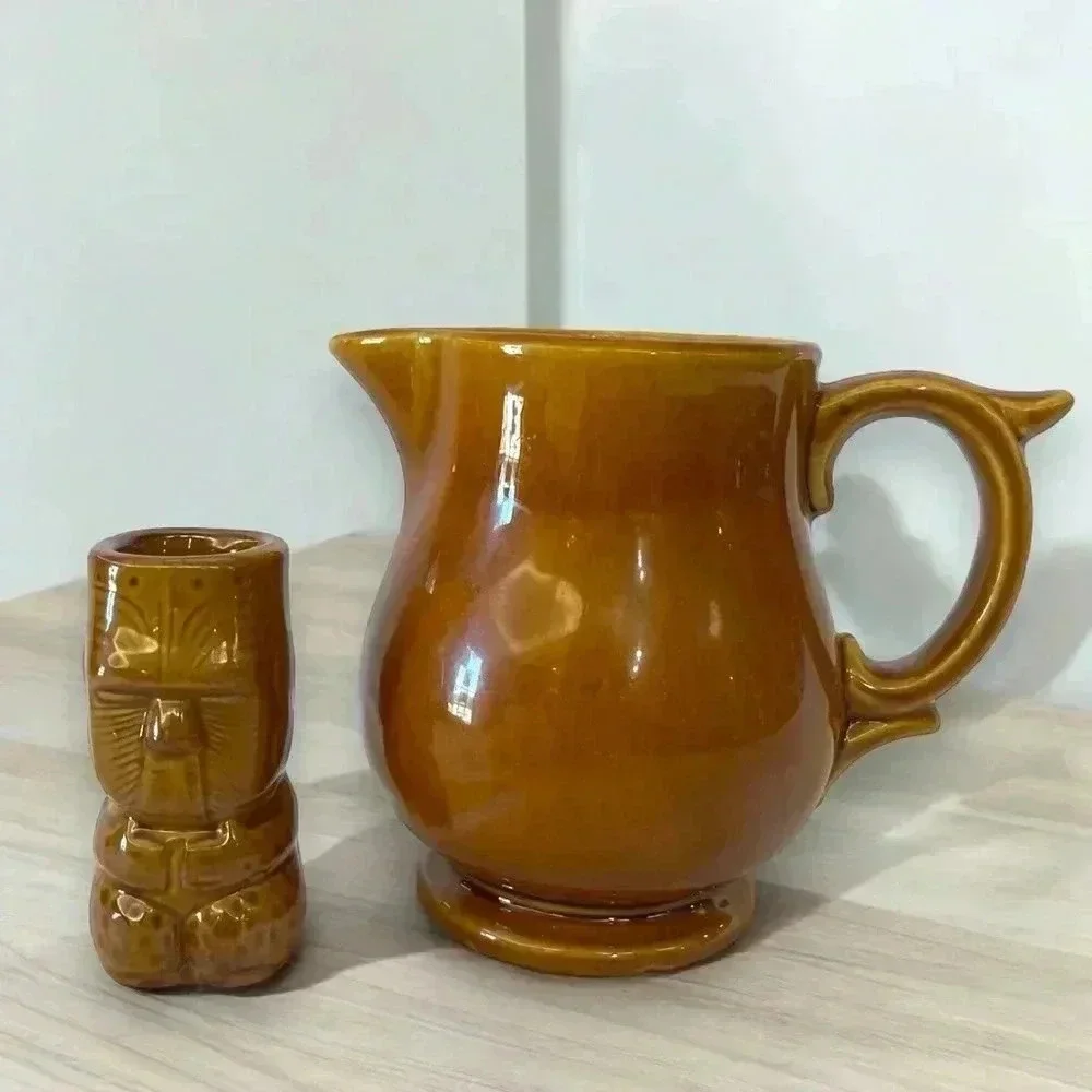 Tropical Ceramic Tiki Shotglass and Small Pitcher Set - Picture 1 of 9